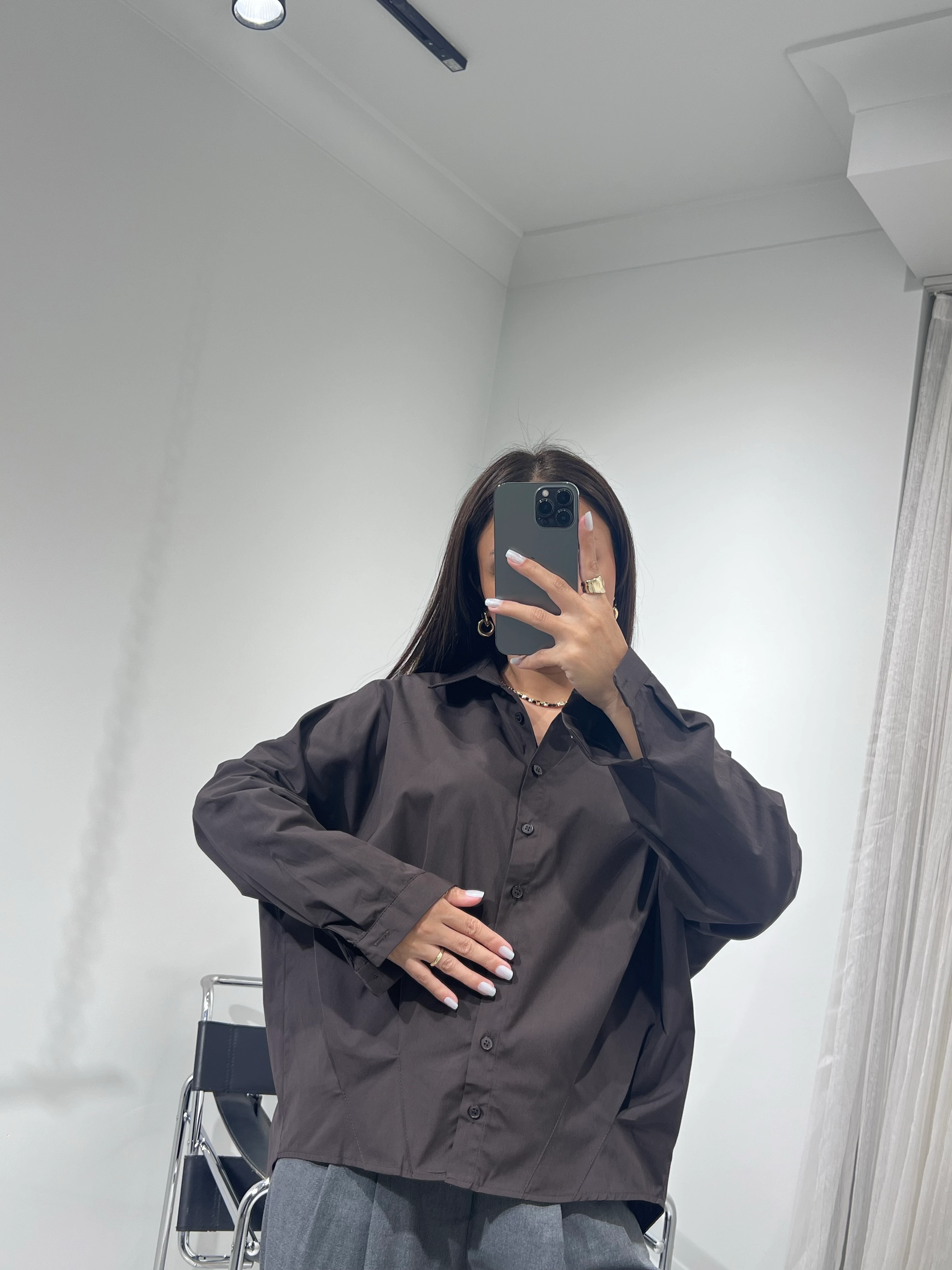 Pile Detay Poplin Gömlek kahve