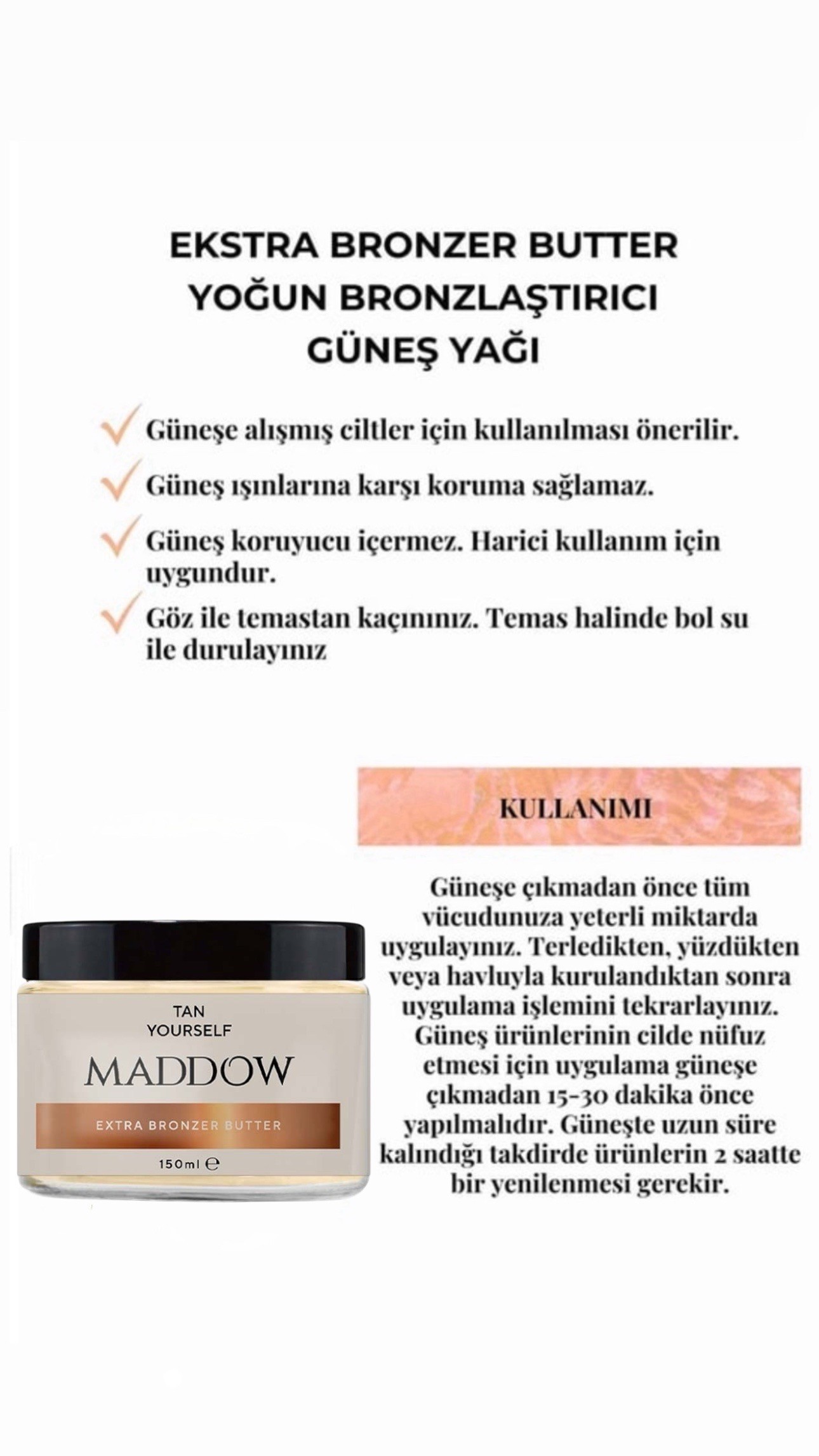 Yoğun Bronzlaştırıcı Güneş Yağı Nem Ve Parlaklık Veren Hindistan Cevizi Ve Kakao Yağı Katkılı 150ml