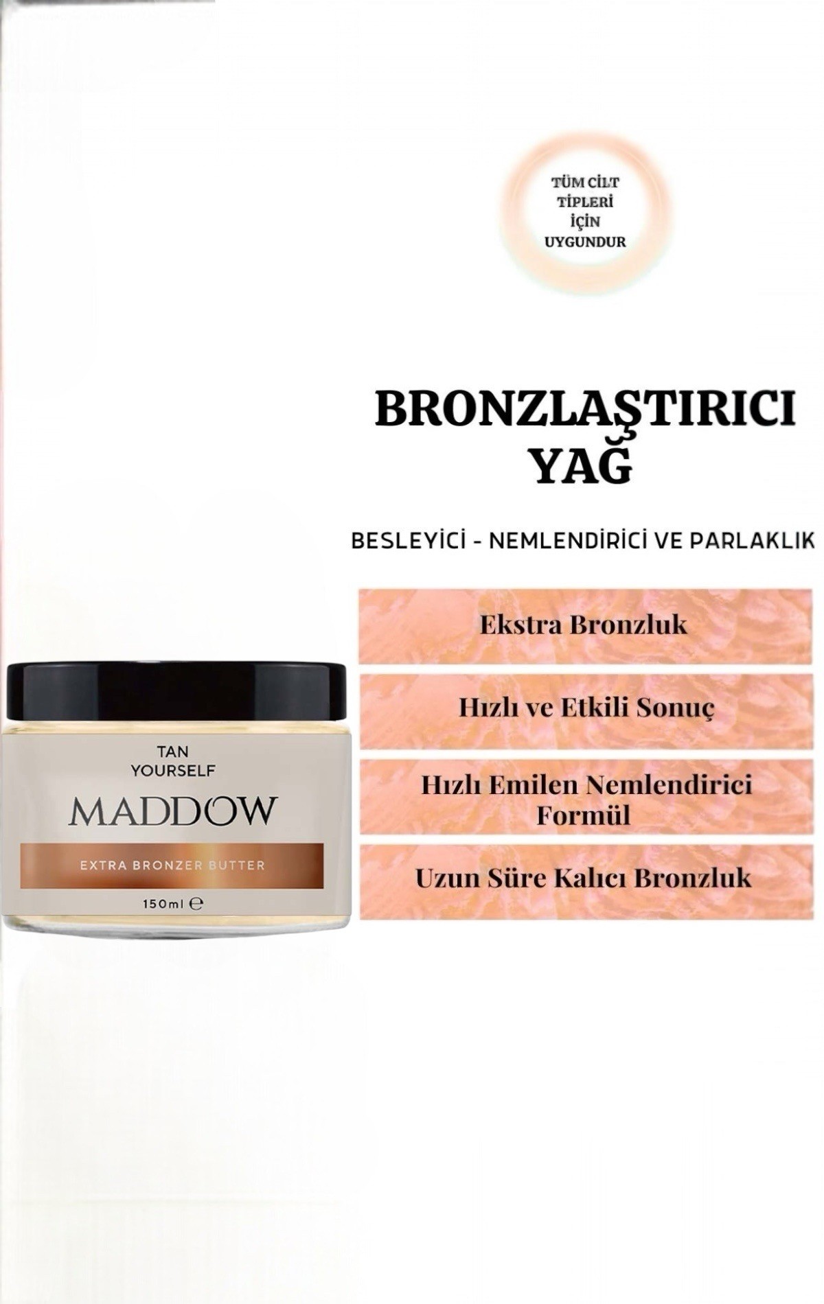 Yoğun Bronzlaştırıcı Güneş Yağı Nem Ve Parlaklık Veren Hindistan Cevizi Ve Kakao Yağı Katkılı 150ml