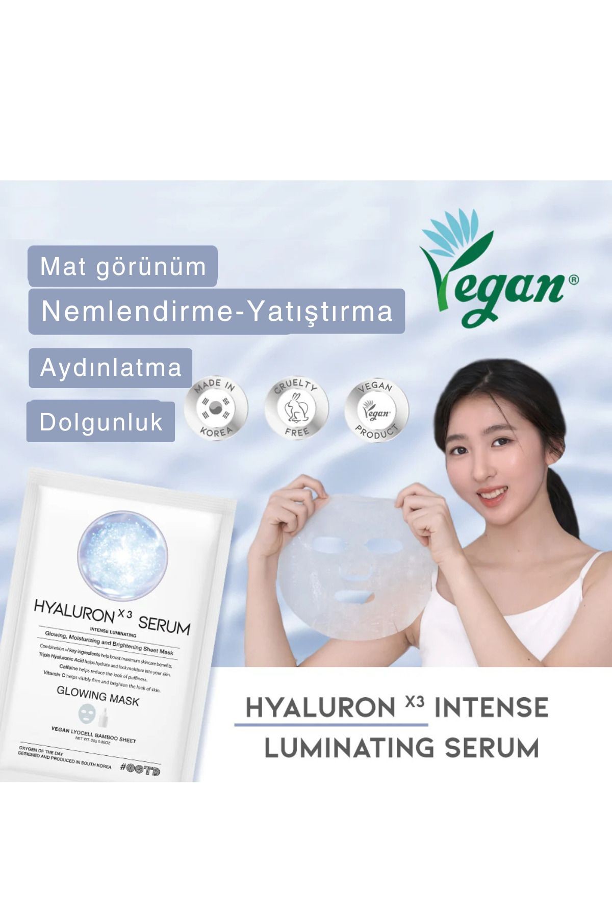 Parlatıcı Nemlendirici Matlık Karşıtı Triple Hyaluronic Acid Serum Glowing Mask 2'li Yüz Maskesi