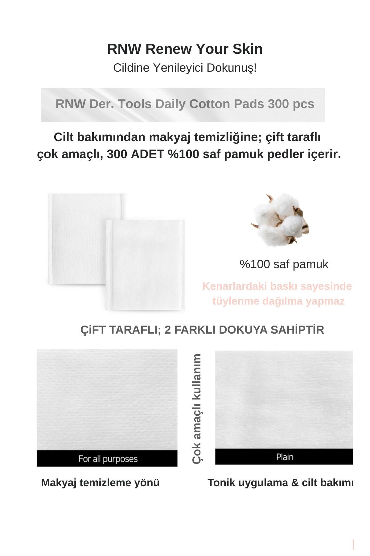 Cildi Çizmeyen Çift Taraflı Cilt Bakım ve Makyaj Temizleme Pamuğu