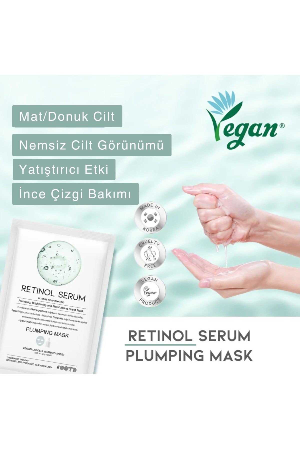 Retinol İçeren Canlandırıcı ve Aydınlatıcı Retinol Serum Plumping Mask Yüz Maskesi (2'li)