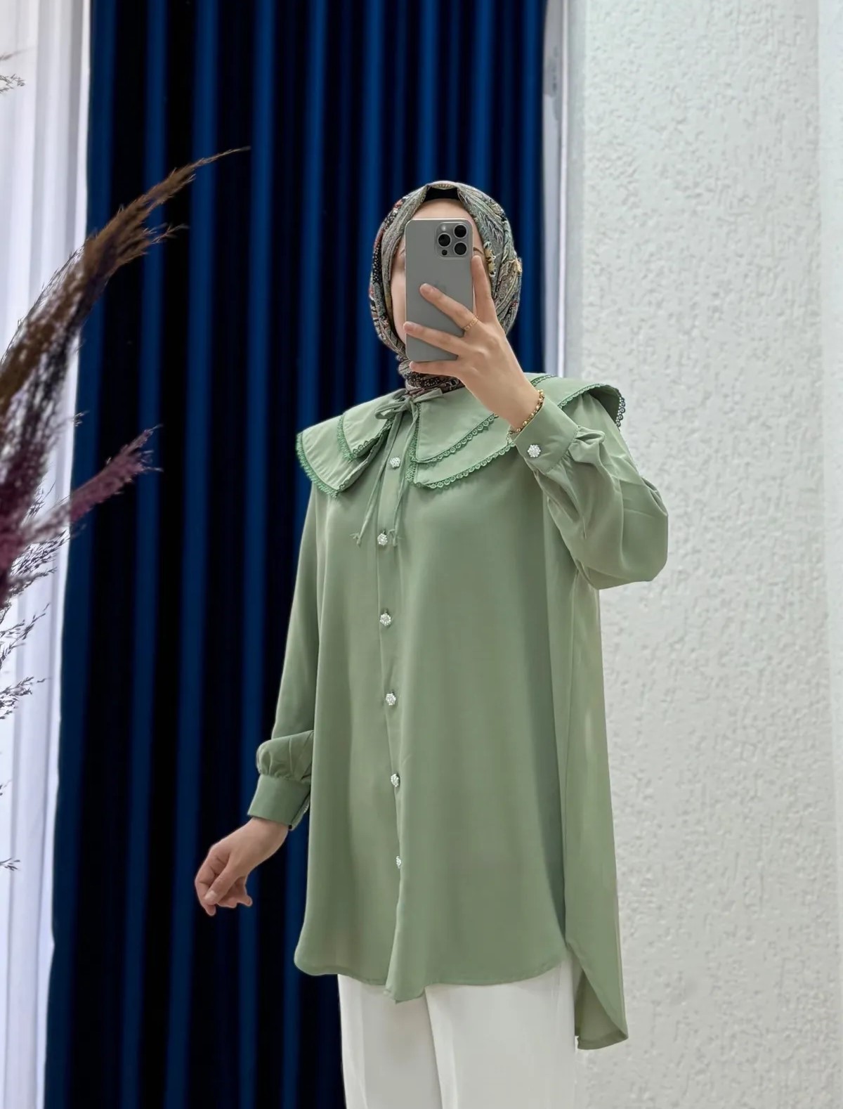Surdacollection Bebe Yaka Dantelli Gömlek - Yeşil