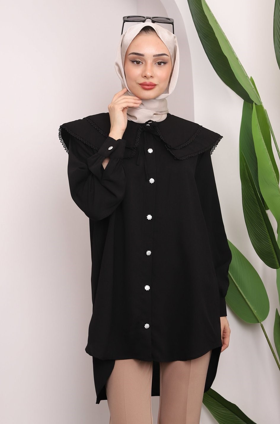 Surdacollection Bebe Yaka Dantelli Gömlek - Siyah
