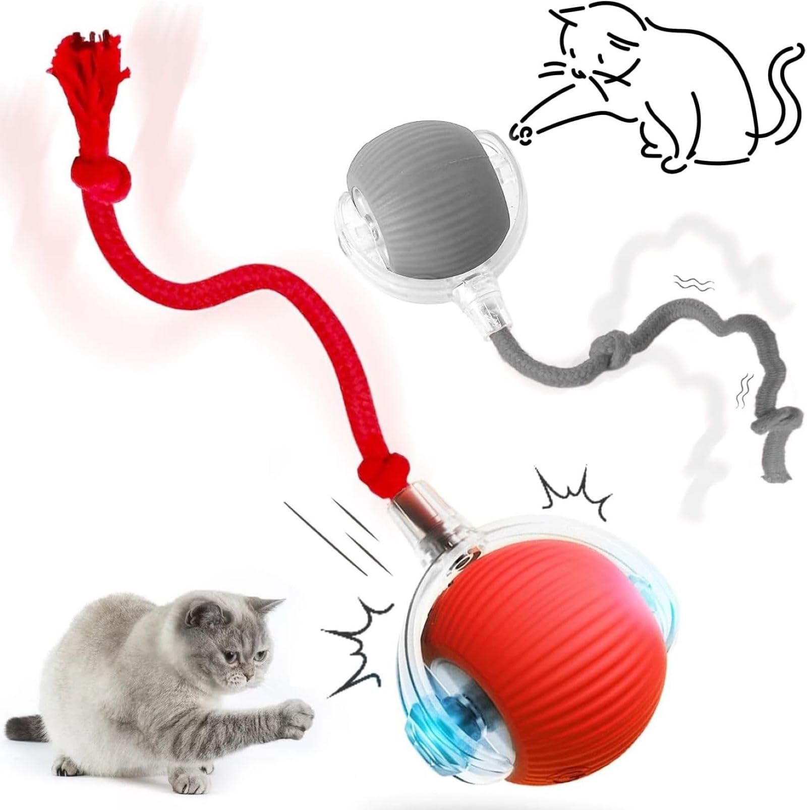 Hareketli Top Kedi Oyuncağı 6cm (Karışık Renkli)
