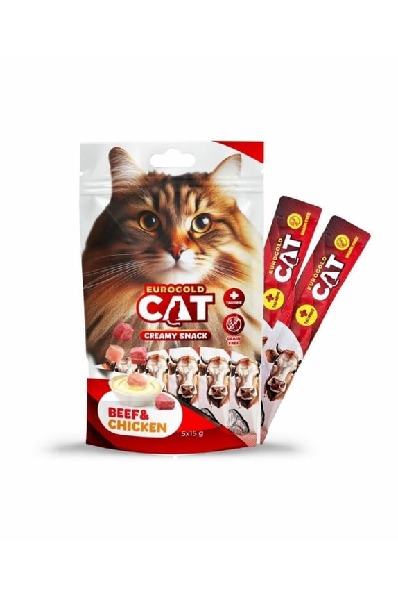 EuroGold Cat Creamy Dana - Tavuk Sıvı Kedi Ödül Maması 5x15Gr