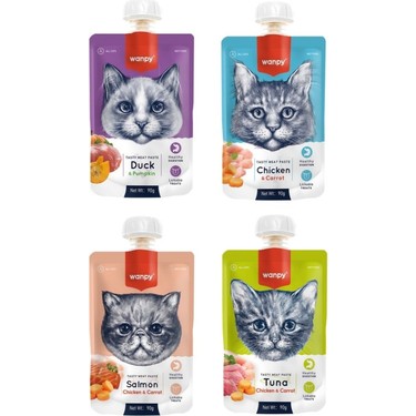 Wanpy 4 Çeşit Karma Kedi Et Ezmesi 90 Gr. X 12 Adet