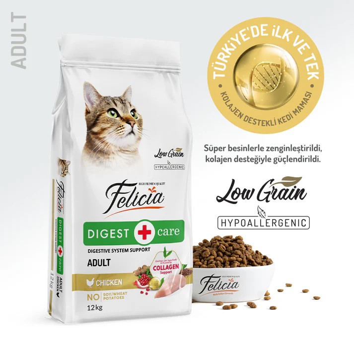 Felicia Kolajen Destekli Hipoalerjenik Tavuklu Yetişkin Kedi Maması 12KG