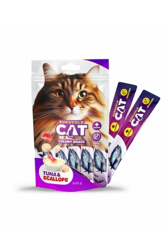 EuroGold Cat Creamy Ton - Deniz Tarağı Sıvı Kedi Ödül Maması 5x15Gr