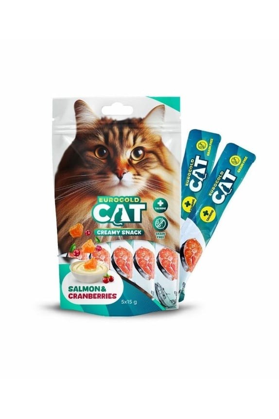 EuroGold Cat Creamy Somon - Kızılcık Sıvı Kedi Ödül Maması 5x15Gr