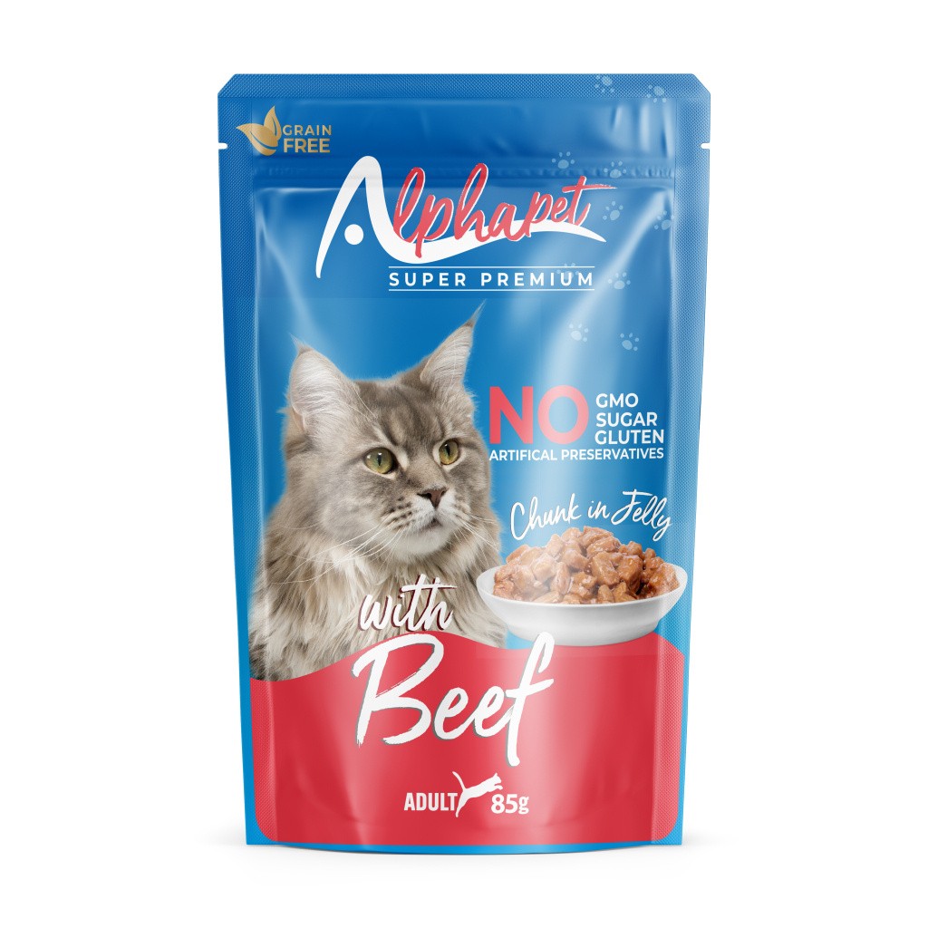 Alphapet Biftek Etli Jöleli Yetişkin Kedi Pouch 85Gr. 24'Lü
