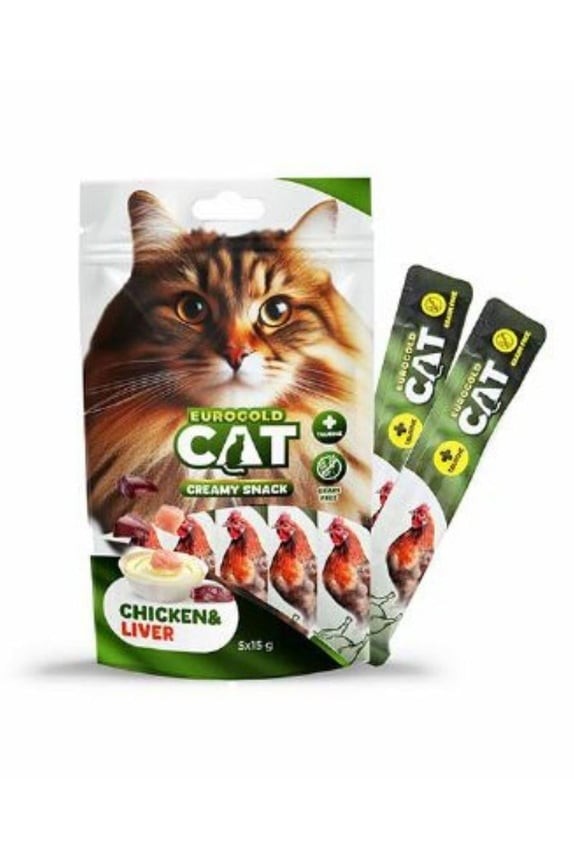 EuroGold Cat Creamy Tavuk - Ciğer Sıvı Kedi Ödül Maması 5x15Gr
