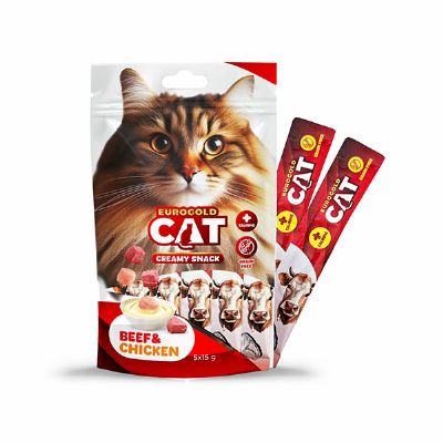 EuroGold Cat Sıvı Kedi Ödülü Dana - Tavuk Etli 5x15Gr - 12 Paket