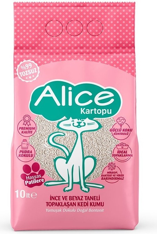 Alice İnce ve Beyaz Taneli Ultra Premium Kedi Kumu 10LT