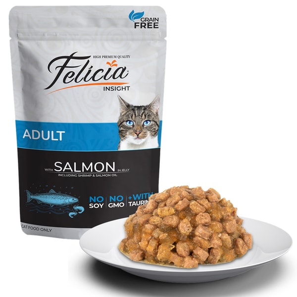 Felicia Tahılsız 85 gr Adult Salmon Pouch Kedi Maması Felicia Tahılsız 85 gr Yetişkin Kediler için Somonlu Yaş Kedi Maması, veteriner hekimler ve beslenme uzmanları tarafından özel olarak formüle edilmiştir. Dostlarımızın vazgeçilmez yaşam kaynağı olan Tau