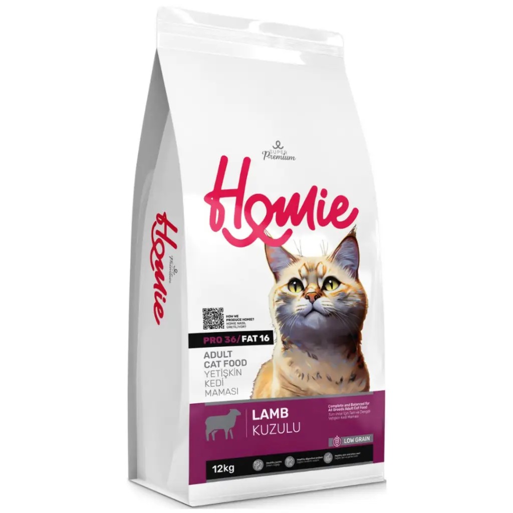 Homie Süper Premium Düşük Tahıllı Kuzu Etli Yetişkin Kedi Maması 12 Kg