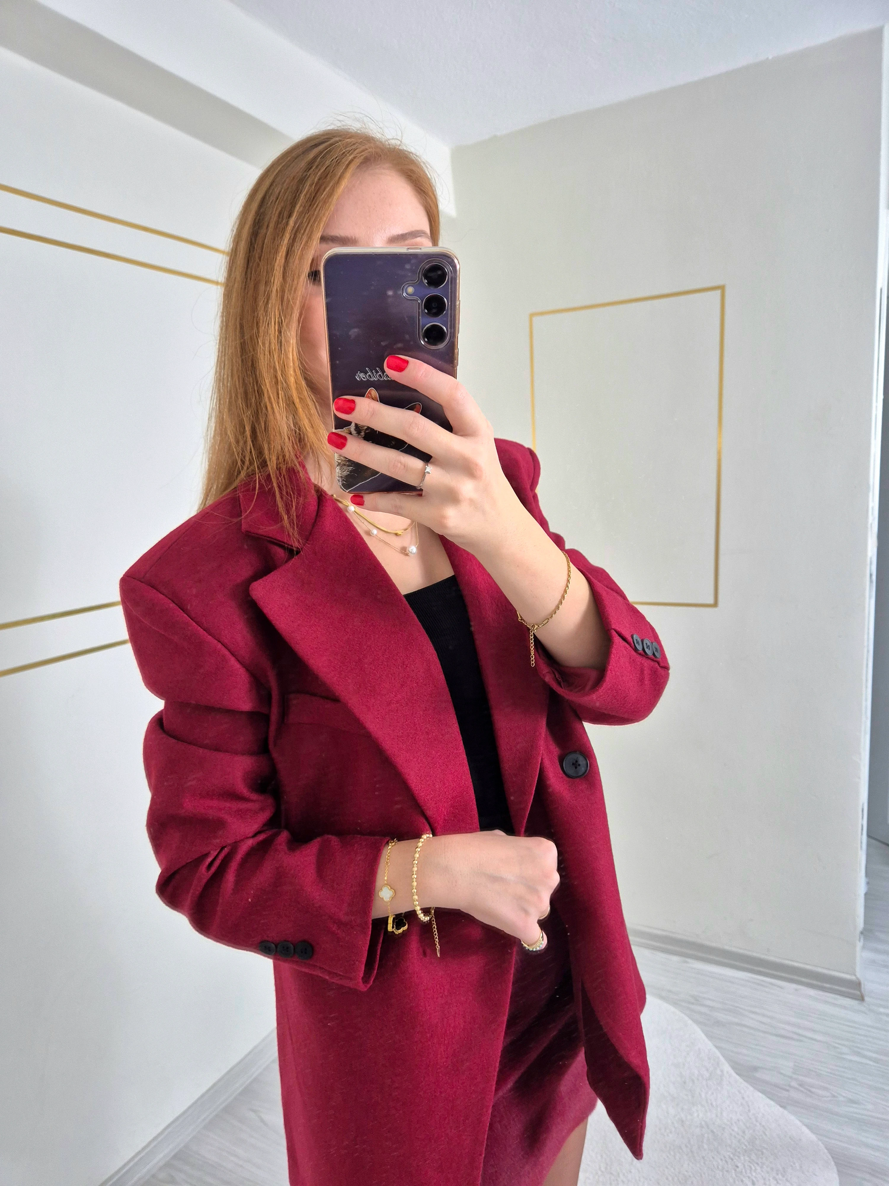 BORDO KEÇE KAŞE BLAZER CEKET