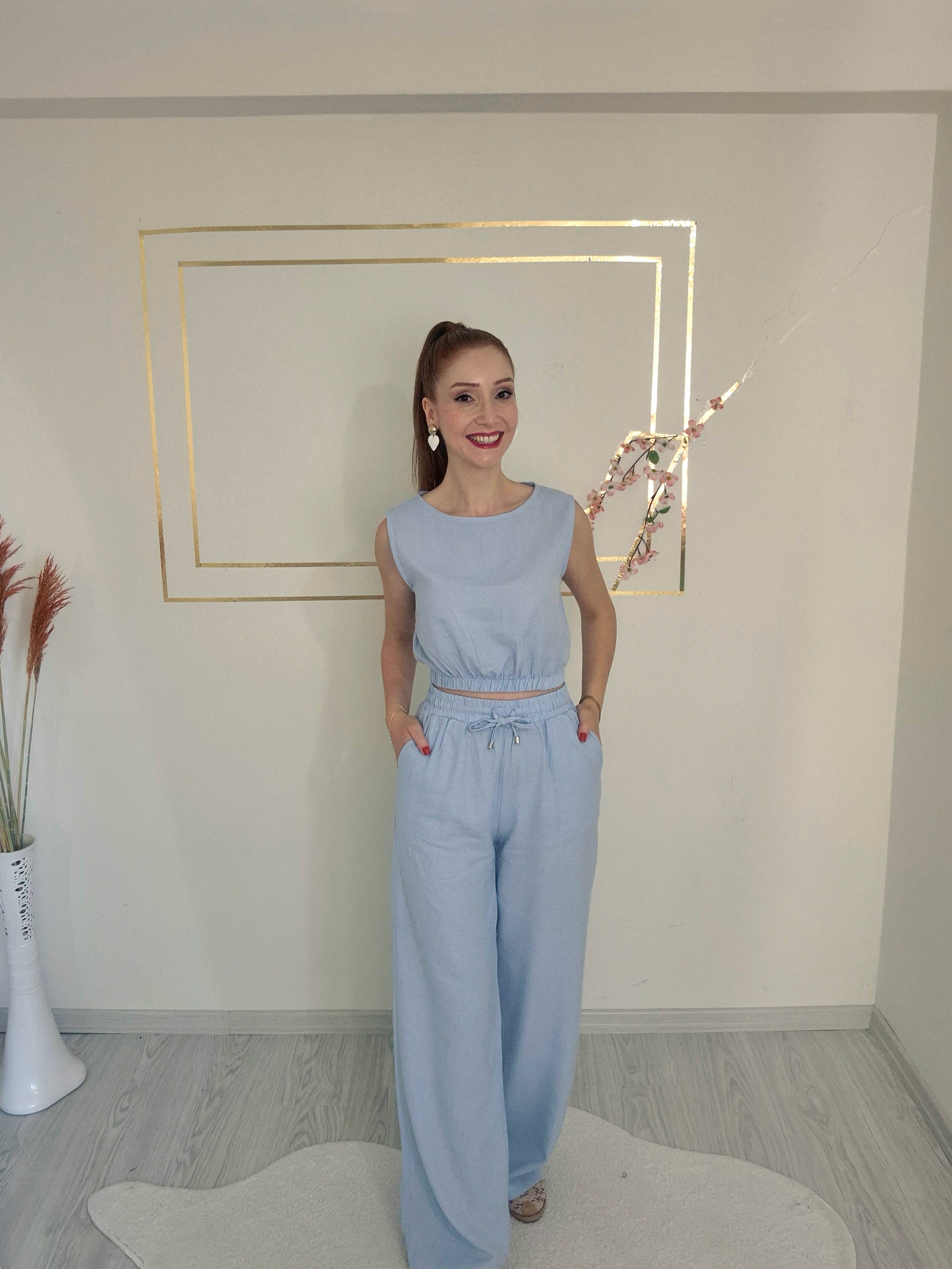 BEBE MAVİSİ KETEN TAKIM