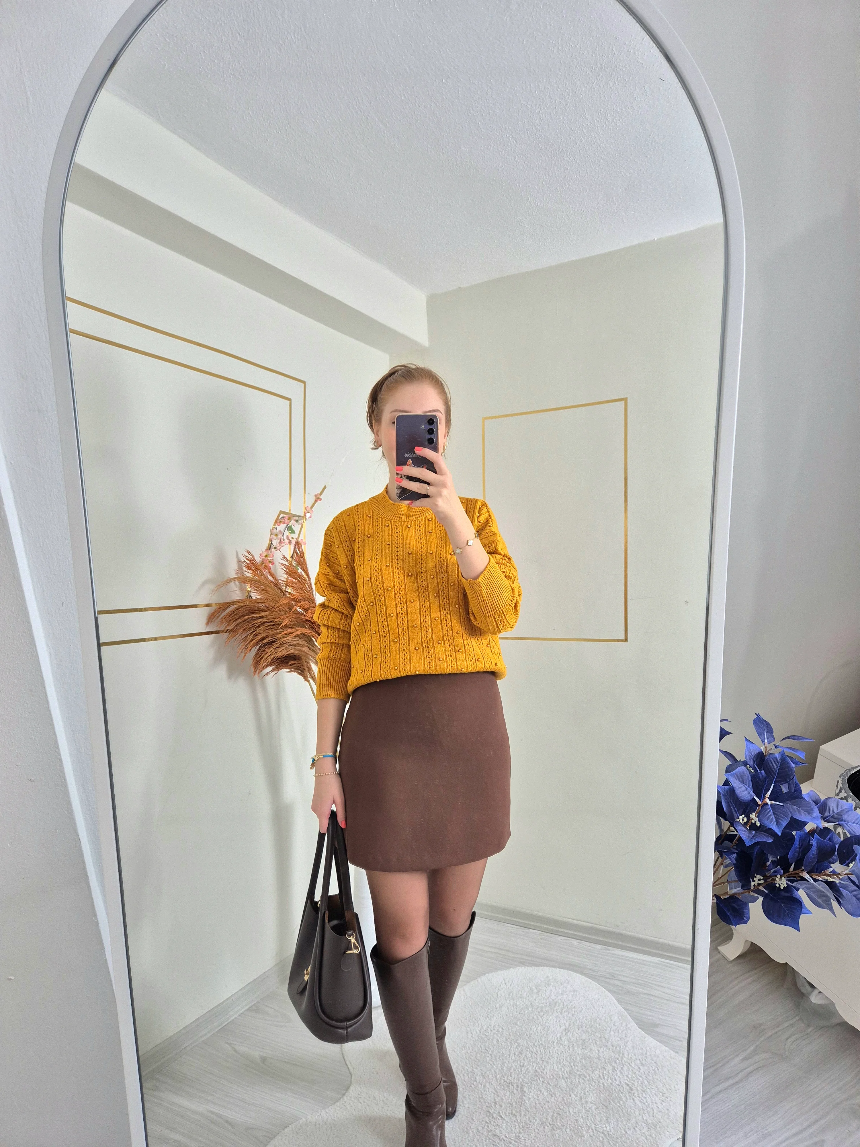 FERMUARLI KAHVERENGİ ETEK