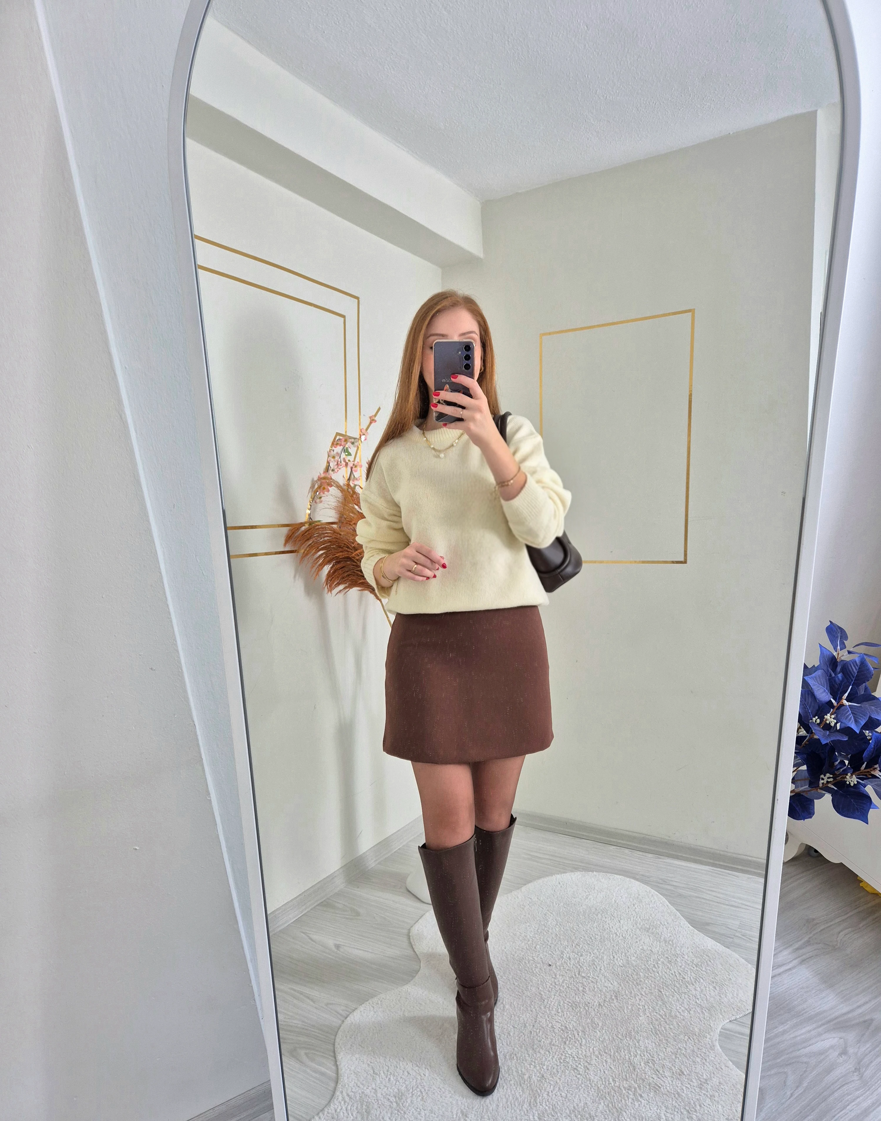 FERMUARLI KAHVERENGİ ETEK