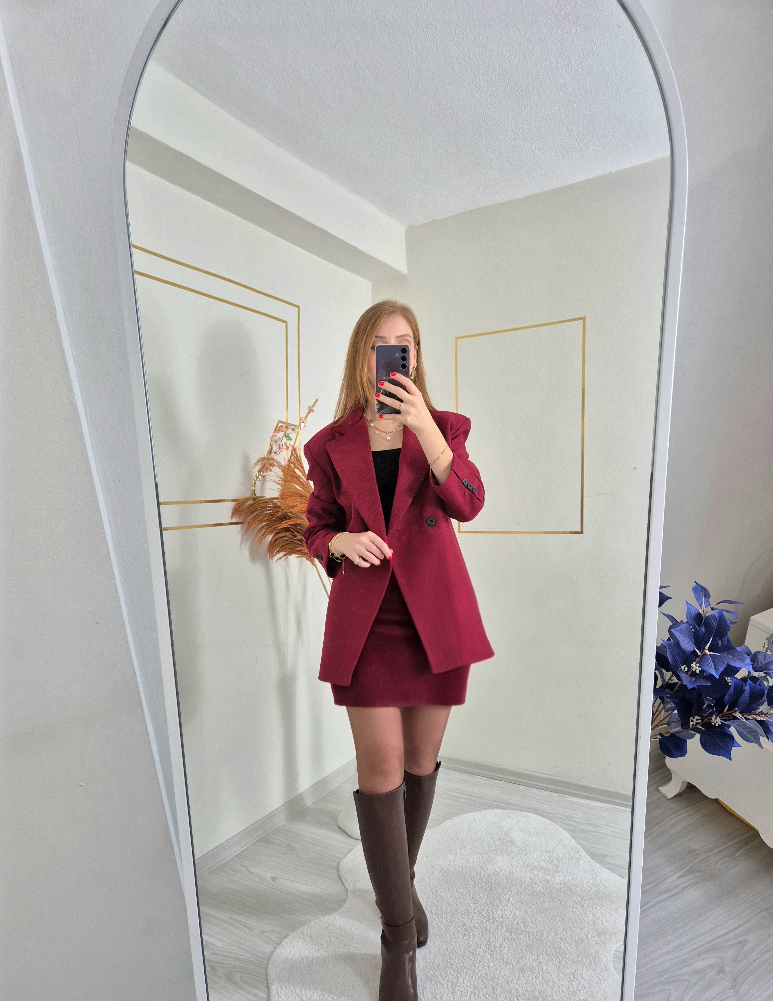 BORDO KEÇE KAŞE BLAZER CEKET