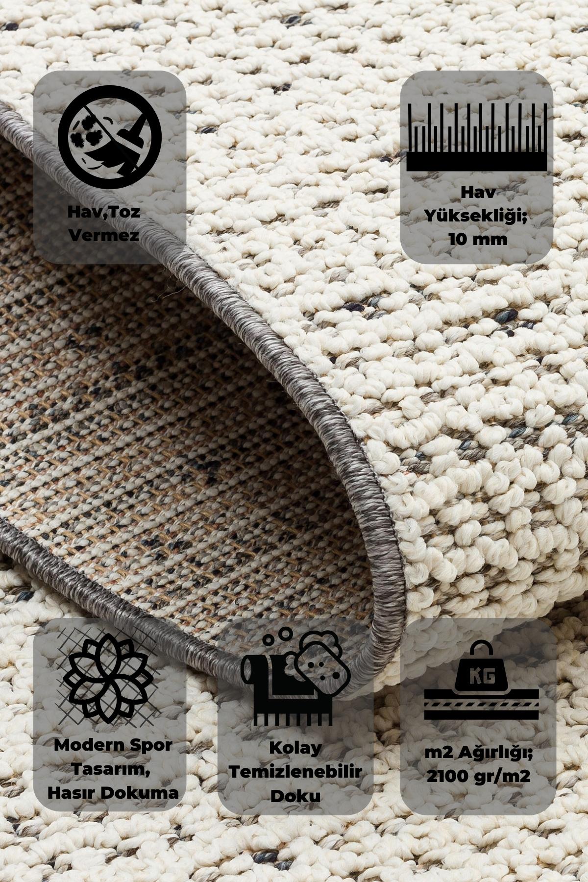 Modern Desenli İnce Dokuma Krem Halı  Robot Süpürgeye Uygun Koridor Halısı Eko Halı Yolluk