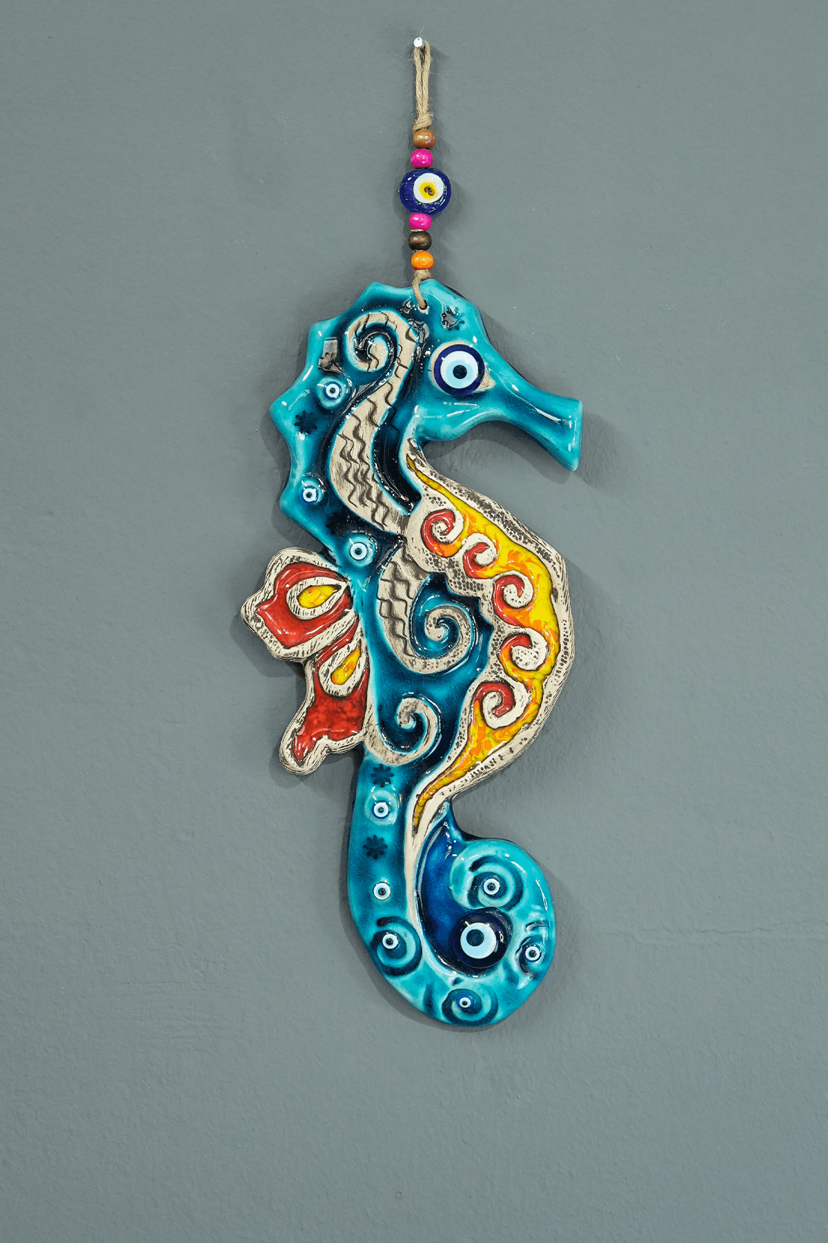 Deniz Atı El Yapımı Duvar Süsü Hediyelik Dekoratif Nazar Boncuğu Süs Ev Hediyesi Nazarlık - 17 cm x 36 cm