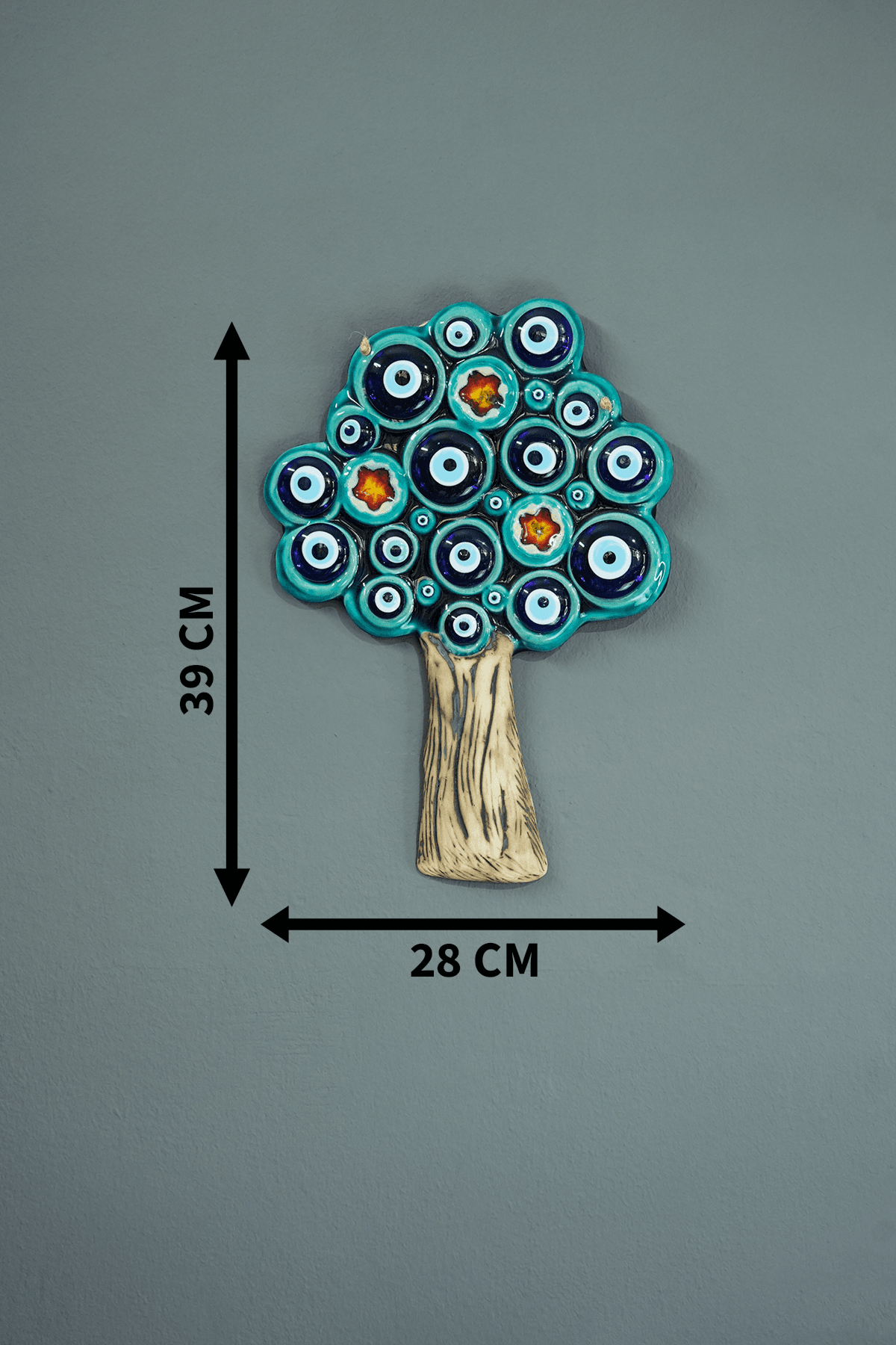 El Yapımı Seramik Hayat Ağacı Duvar Süsleri Nazar Boncuğu Hediyelik Duvar Dekorasyonu - Büyük Boy 39cm