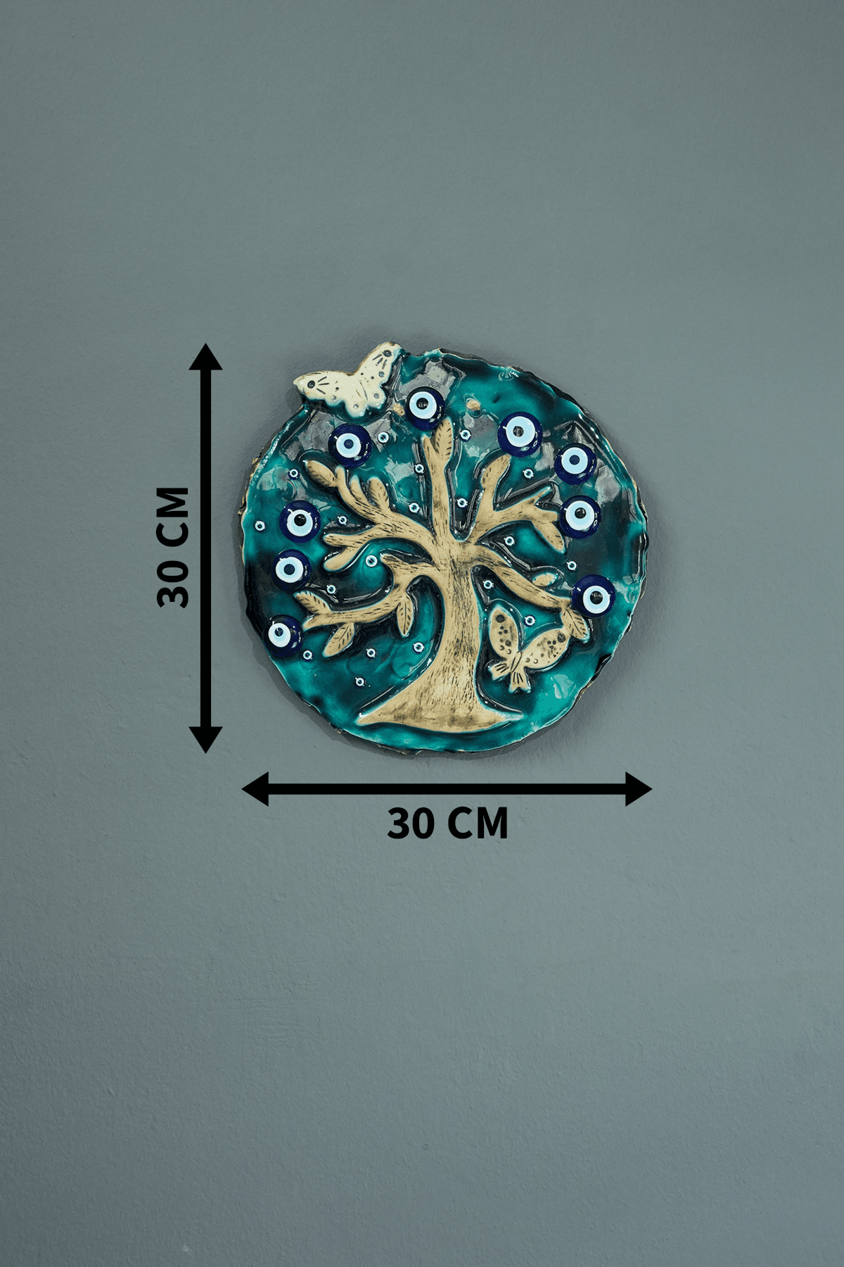 Nazar Boncuklu Hayat Ağacı Duvar Süsleri El Yapımı Seramik Duvar Süsü Hediyelik Nazar Boncuğu - Büyük 30 cm x 30 cm