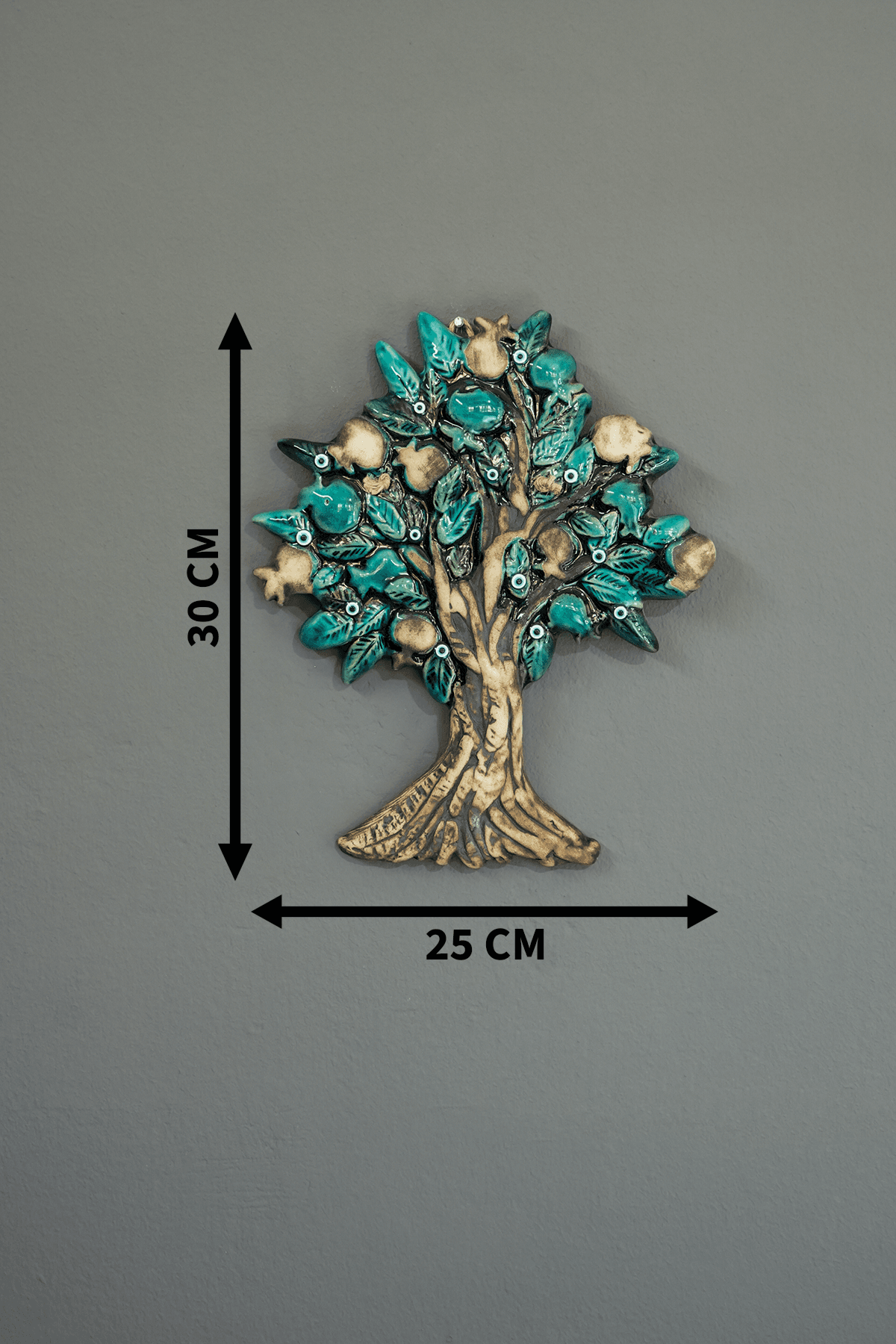 El Yapımı Seramik Hayat Ağacı Duvar Süsleri Nazar Boncuğu Hediyelik Duvar Dekorasyonu - Narlı Orta Boy 30cm