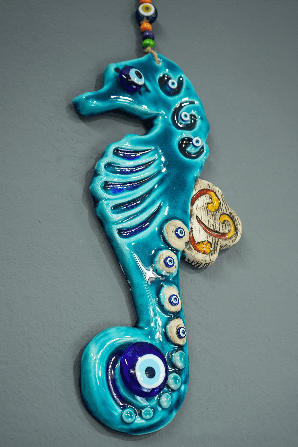 Deniz Atı El Yapımı Duvar Süsü Hediyelik Dekoratif Nazar Boncuğu Süs Ev Hediyesi Nazarlık - 15 cm x 32 cm