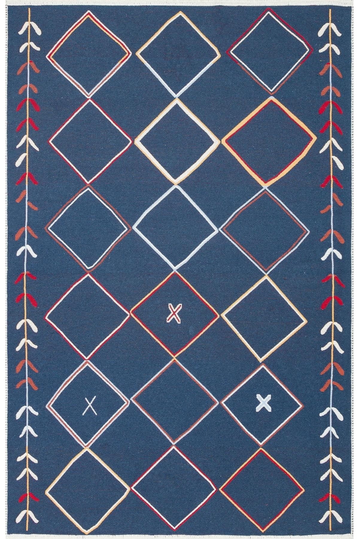 Yıkanabilir Çift Taraflı Kilim İskandinav Desen Pamuk Kilim Eko Halı Modern Yazlık Salon kilimi