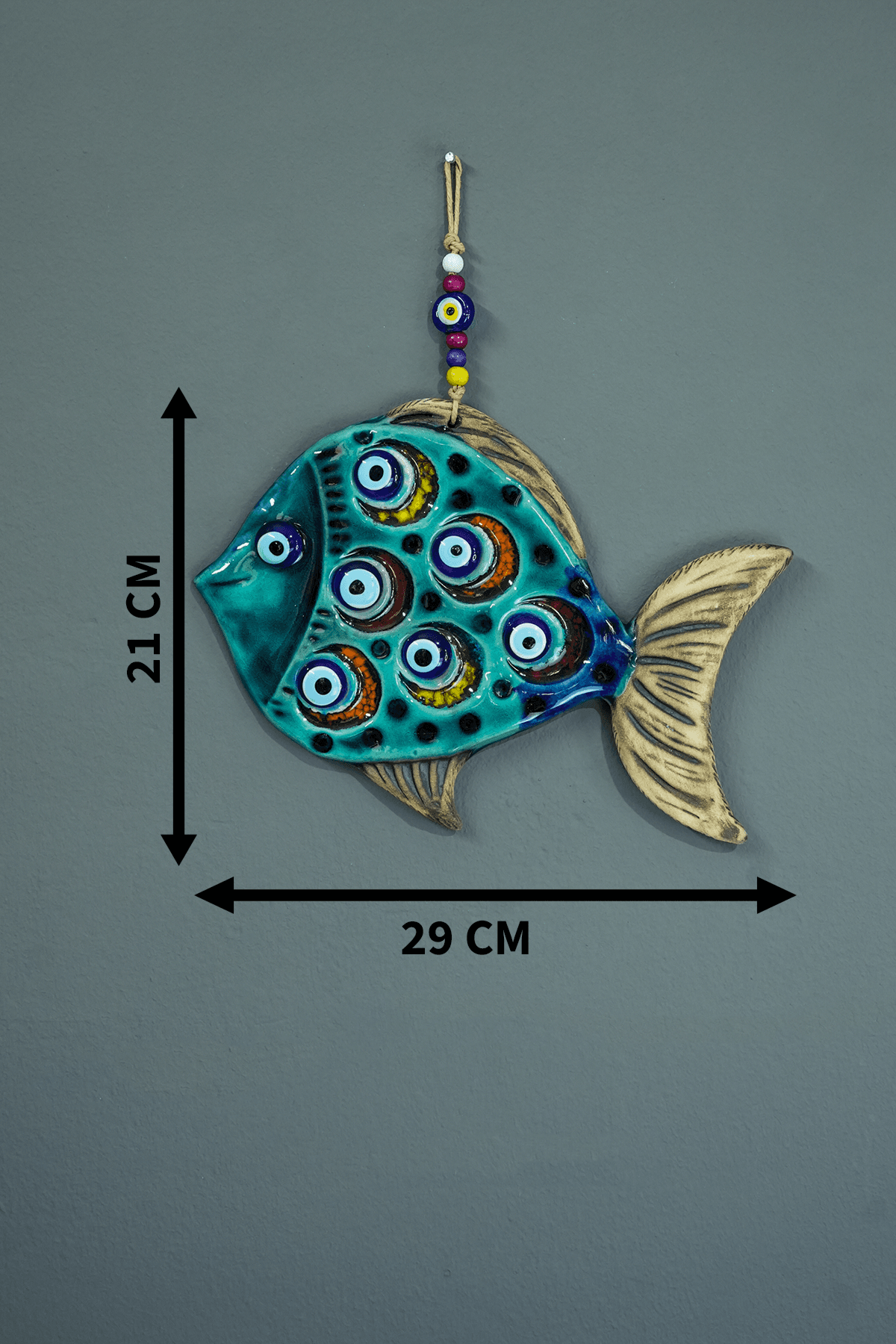 Seramik Balık El Yapımı Nazar Boncuklu Seramik Dekoratif Duvar Süsü Hediyelik Nazar Boncugu