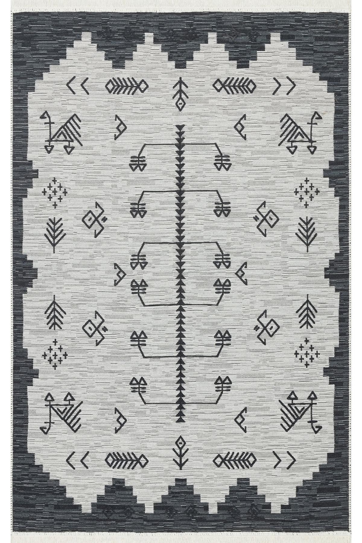 Yıkanabilir Çift Taraflı Kilim İskandinav Desen Pamuk Kilim Eko Halı Modern Yazlık Salon kilimi