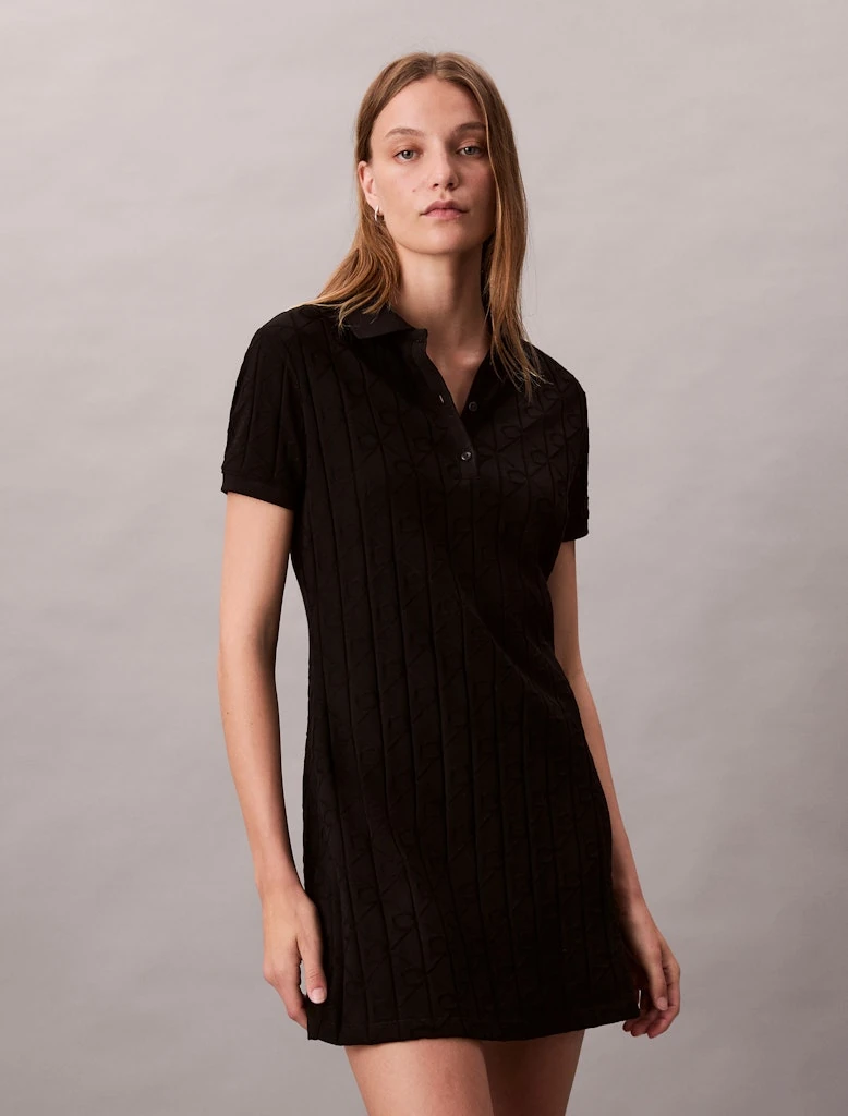Calvin Klein Kadın Siyah Polo Yaka Düz Elbise