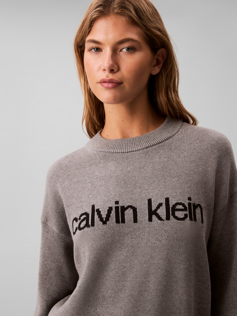 Calvin Klein Kadın Gri Pamuk O Yaka  Triko