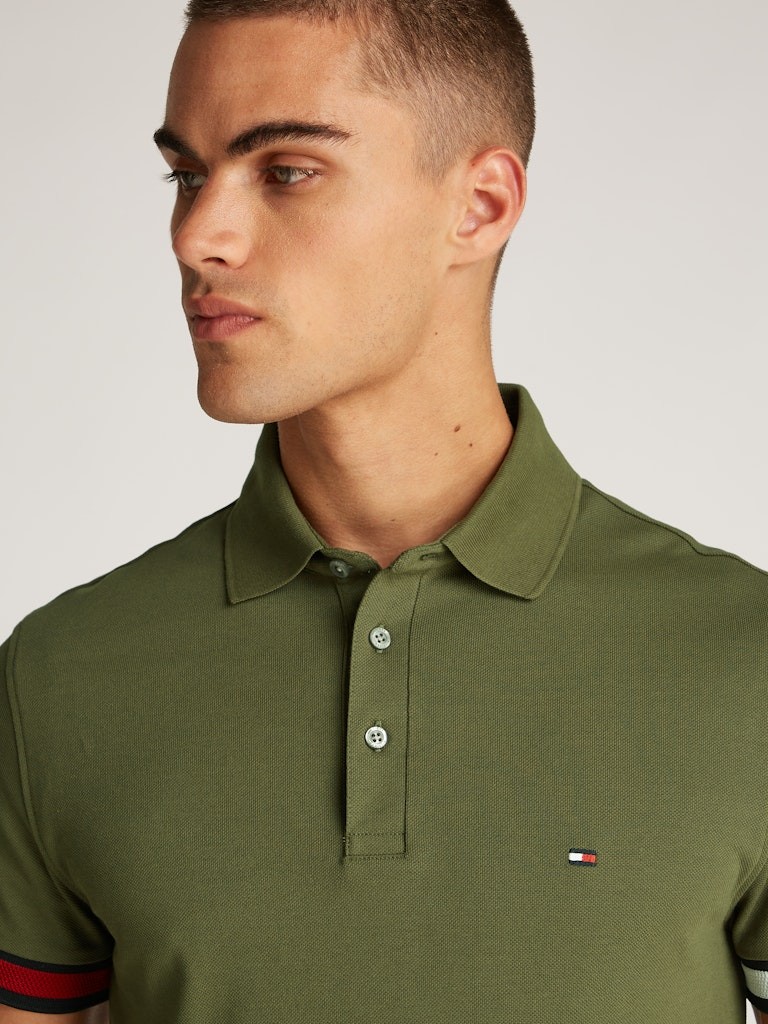 Tommy Hilfiger Pamuk Haki Erkek Kısa Kollu Düğmeli Polo Yaka T-Shirt