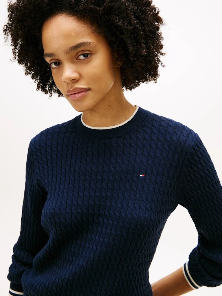 Tommy Hilfiger Kadın Lacivert Organik Pamuk O Yaka Triko