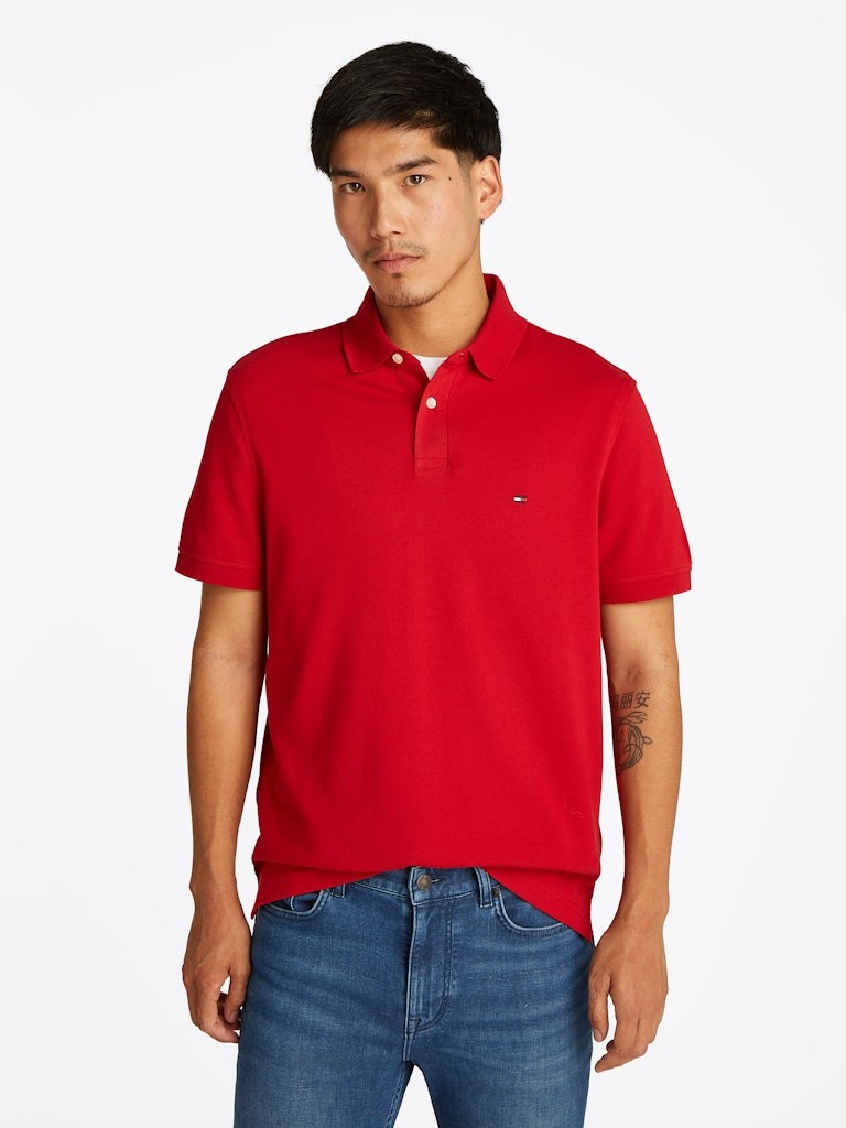 Tommy Hilfiger Organik Pamuk Kırmızı Erkek Kısa Kollu Düğmeli Polo Yaka T-Shirt - MW0MW17770XLD