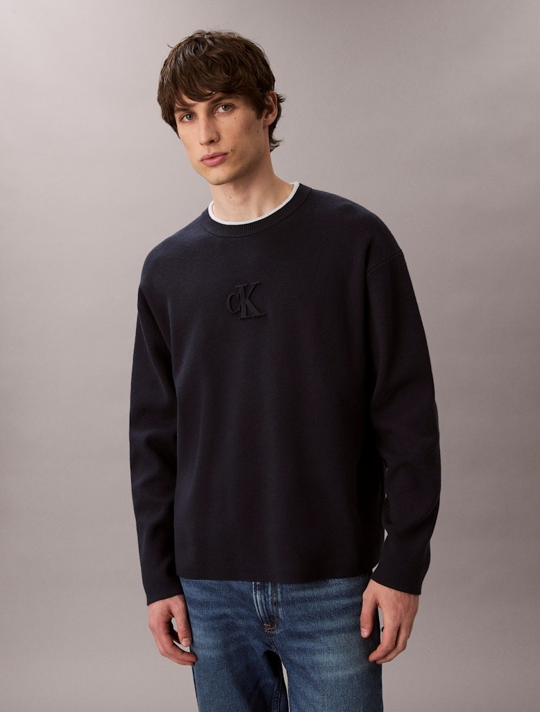 Calvin Klein Erkek Lacivert Viskon O Yaka Triko