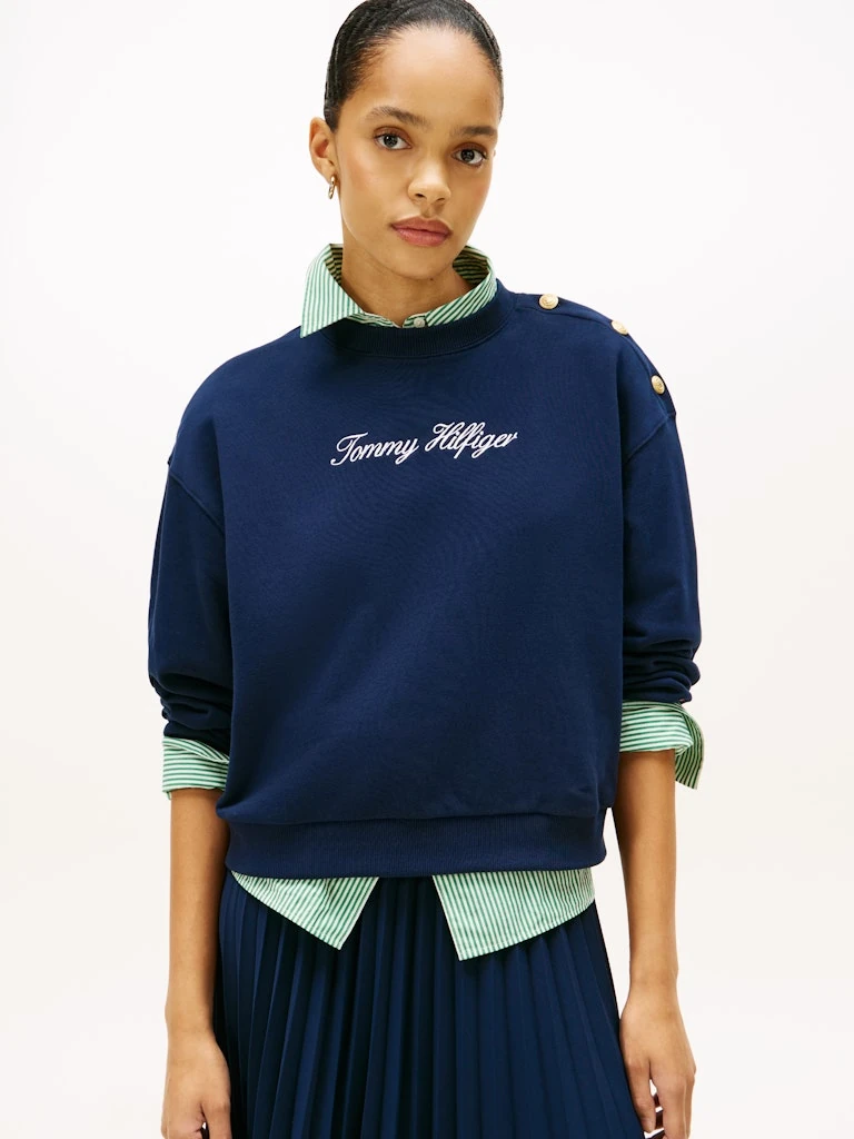 Tommy Hilfiger Kadın Lacivert Pamuk O Yaka Sweatshirt