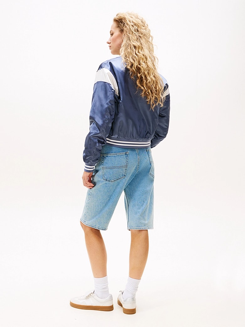Tommy Hilfiger Kadın Su Geçirmez Saten Bomber Mavi Ceket
