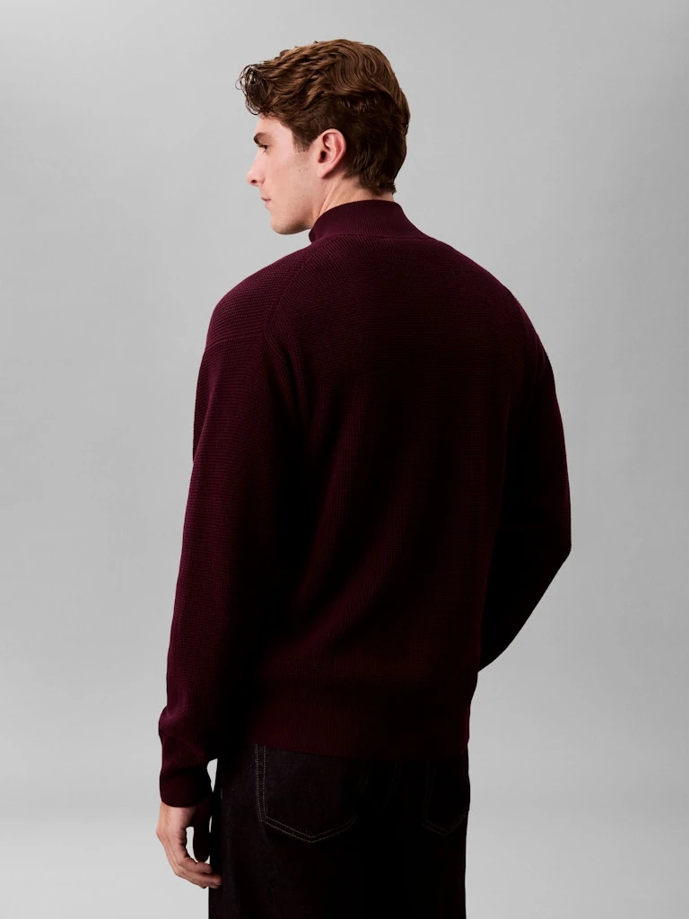 Calvin Klein Erkek Mor Pamuk Yarım Fermuarlı Triko