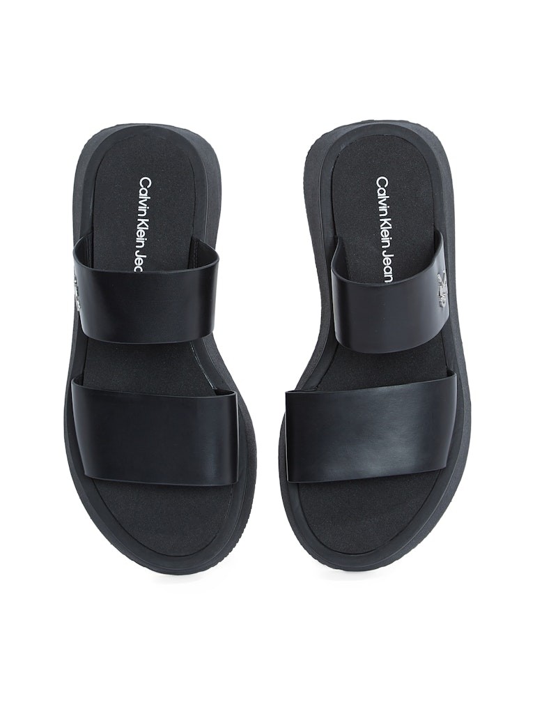 Calvin Klein Deri Siyah Kadın Düz Taban Çift Bantlı Sandalet - YW0YW016940GJ