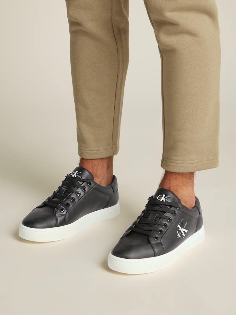 Calvin Klein Deri Siyah Erkek Kısa Taban Sneakers - YM0YM00491BDS