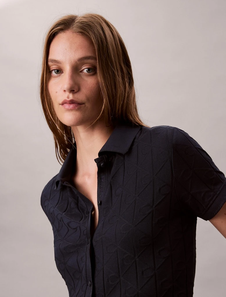 Calvin Klein Kadın Pamuklu Polo Yaka Lacivert T-Shirt