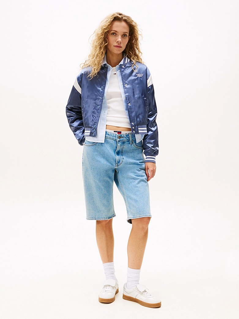 Tommy Hilfiger Kadın Su Geçirmez Saten Bomber Mavi Ceket