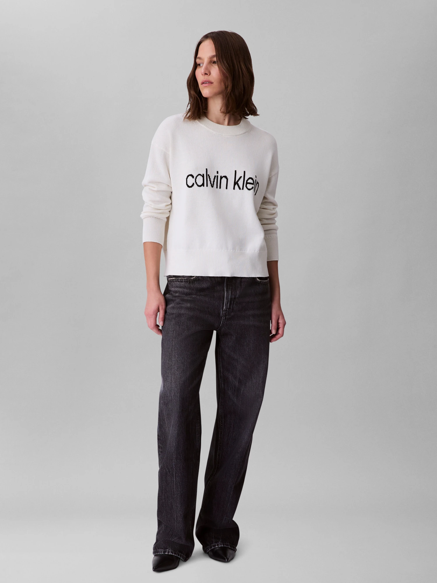 Calvin Klein Kadın Beyaz O Yaka Triko