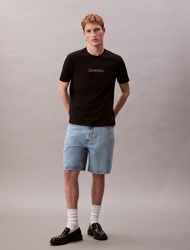Calvin Klein Siyah Erkek Gökkuşağı Logolu T-shirt