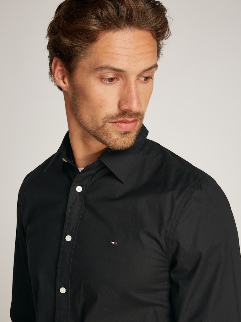Tommy Hilfiger Poplin Siyah Erkek Uzun Kollu Gömlek - MW0MW38137BDS